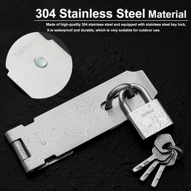 Tnisesm 2 Pack Door Hasp Latch Lock with Combination Lock&Keys Lock, 5 Inch 304 Stainless Steel Safety Packlock Clasp Hasp Lock Latch Extra Thick Gate Lock Hasp with Screws Brushed Finish - Image 4